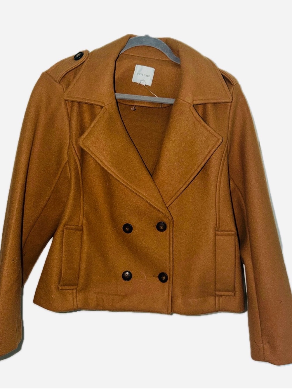 Cropped Double-Breasted Wool Coat - Camel